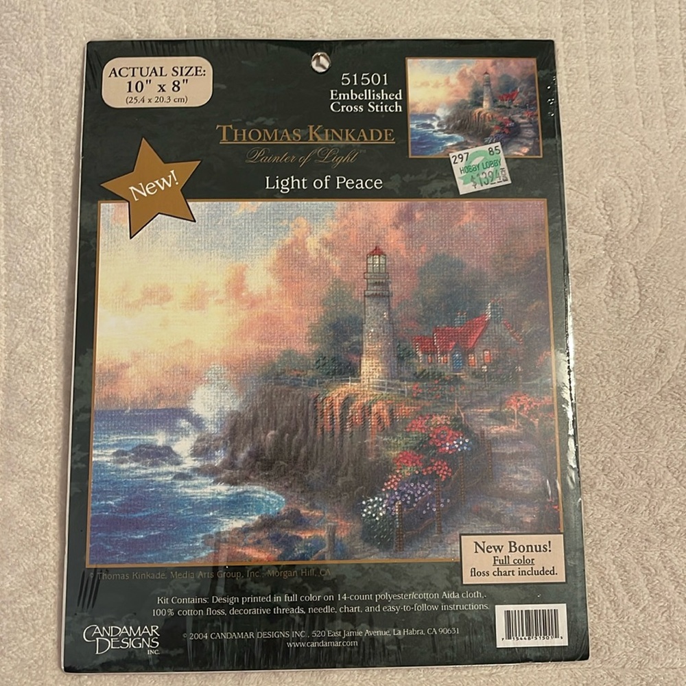 Candamar Designs LIGHT OF PEACE Thomas  Kinkade Embellished Cross Stitch 8" x10"